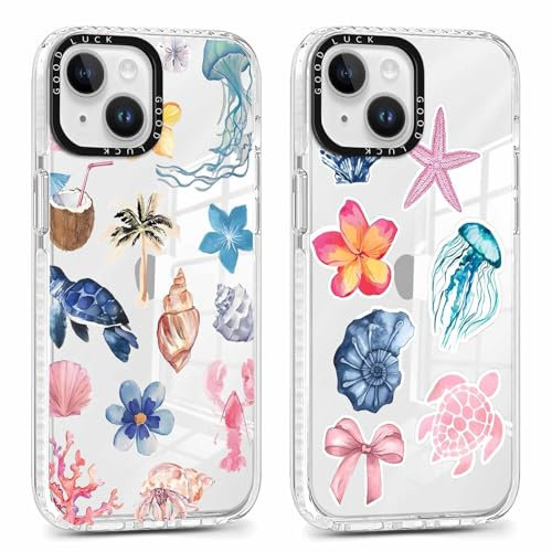 Vxinvnoi 2 Stück Handyhülle für iPhone 15 Hülle,Blumen Motiv Aesthetic Bunt Meer Sommer Muster Mädchen Case, Transparent Weich Silikon Dünn TPU Bumper Stoßfeste Schutzhülle Cover für iPhone 15 6,1,02