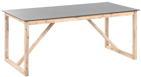 Beliani Gartentisch Beton grau mit Holzbeinen rechteckig 180x90cm Industrie-Stil Notteri