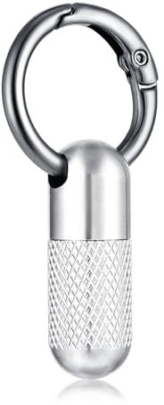 Ptwola Small Pill Case Keychain Tiny Portable Carabiner Clip Pill Holder Bottle Micro Waterproof Metal Container Medicine Organizer for Outdoor Camping Travel Purse Pocket (Silver Reticulation)
