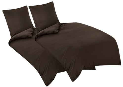 Aisbo Bettwäsche 135x200 4teilig Braun - Mikrofaser Bettwäsche-Sets Schokobraun mit Reißverschluss, ÖKO-TEX Bettbezug 135 x 200 cm 4tlg mit Kissenbezug 80x80 cm, Weich und Bügelfrei