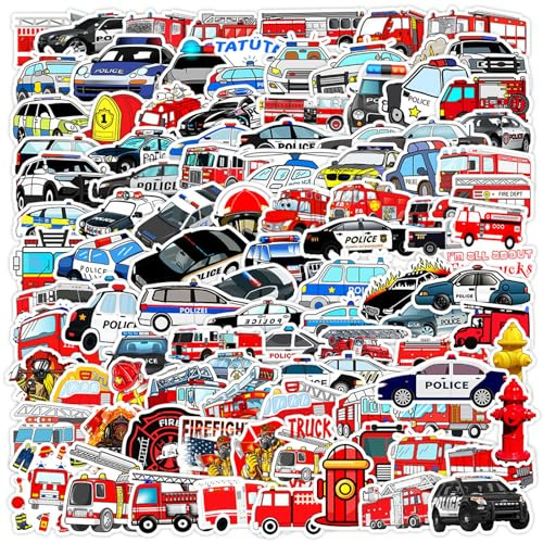 Ovanda Feuerwehr Sticker, 100 Stück Feuerwehrauto Aufkleber für Kinder, Feuerwehr Aufkleber Auto, Feuerwehr Deko, für Auto Laptop Koffer Skateboard Fahrrad Motorrad Party Wand Deko Erwachsene Kinder