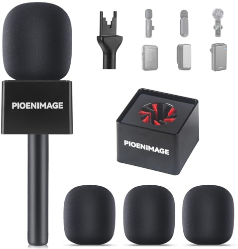 PIOENIMAGE Handheld-Adapter für Interview-Mikrofon, kabelloser Mikrofongriff, Mikrofonständer-Adapterhalterung mit Schaumstoffabdeckung, kompatibel mit DJI, Rode und allen Lav-Mikrofonen