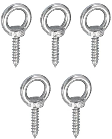 MOUMOUTEN Boulons à Œil Autotaraudeurs M4x16 Acier Inox 304 Lot de 5 | Crochet à Visser Pour Fixation Bois, Convient Hamac, Balançoire Et Chaise De Yoga, Utilisation Intérieure Et Extérieure