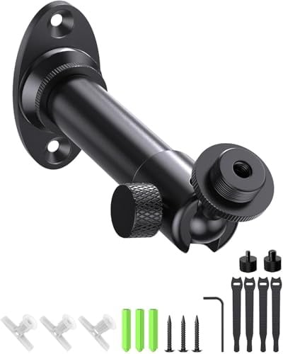 Mikrofon-Wandhalterung mit Kugelkopf – 180° und 360° Schwenkbar, 5/8„-27 Mikrofonflanschhalterung mit 1/4“- und 3/8-Schraubenadaptern, einfache Montage von Mikrofonen, Webkameras und Leuchten