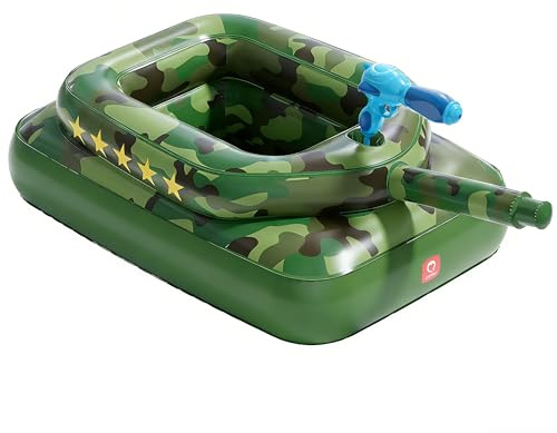 QPAU Kinder-Panzer-Pool-Schwimmring mit Wasserkanone, 0,35 mm extra dicke aufblasbare Pool-Spielzeuge für Jungen und Mädchen im Alter von 3-6 Jahren, robuste Pool-Schwimmringe mit gepolstertem Sitz