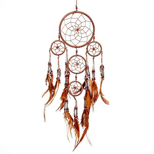 Pink Pineapple Dreamcatcher mit Federn und Silber Perlen: Handgemachter Traumfänger Vielen Farben Erhältlich - Kleine Traumfanger Mit 12 cm Durchmesser und 35 cm Lang (Braun)