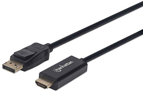 Manhattan DisplayPort 1.1 to HDMI Cable, 1080p@60Hz, 1.8m, Male to Male, DP With Latch, Black, Not Bi-Directional, Three Year Warranty, Polybag