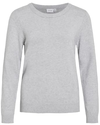 Vila NOS Women's Viril L/s O-Neck Knit Top-noos Jumper Not Applicable, Grey (Light Grey Melange Light Grey Melange), Medium