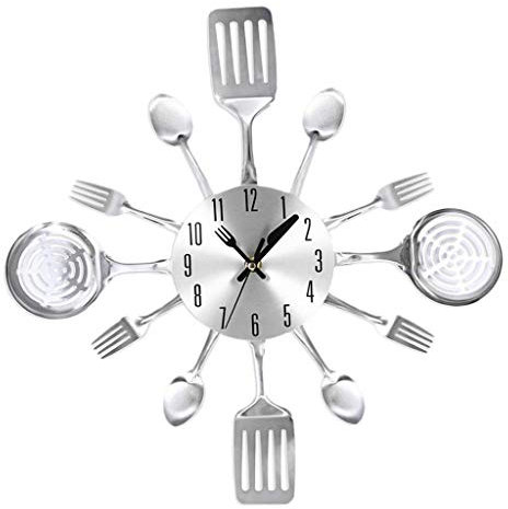 LOVIVER Orologio Da Parete per Posate con Forchette E Cucchiai per Decorazioni per Silent Non, Argenteo