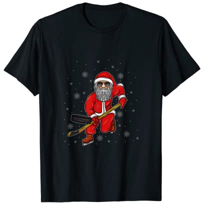 Eishockey Hockey Eislaufen Puck Weihnachtsmann Weihnachts T-Shirt