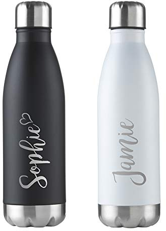 eBuyGB Personalised Metal Water Bottle Double Wall Reusable 500ml Insulated Vacuum Flask Stainless Steel Mrs Hinch Style Bottle - 12 Hours Hot & 24 Hours Cold (White)