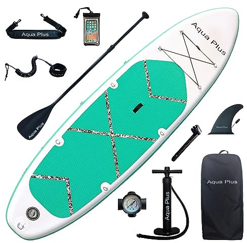 Aqua Plus Sup Inflable de 15cm de Grosor para Todos los Niveles de Habilidad, Paleta Ajustable, Bomba, Mochila de Viaje ISUP, Tabla de Remo Inflable para jóvenes y Adultos