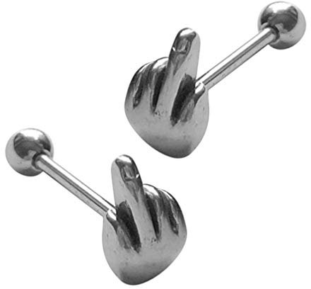 Holibanna 2 Stück Chirurgische Stahlzungenstangen Zungenkörper Piercing Schmuck Hypoallergene Zungenring Mittelfinger Zungenstange für Frauen Männer