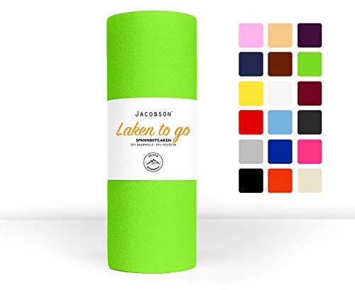Jacobson Laken to GO Spannbettlaken Jersey Spannbetttücher Bettlaken 50% Baumwolle 50% Polyester (120x200-130x200cm 1er Set, Apfelgrün)