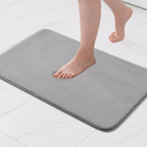 MIULEE Badematte Memoryschaum Badteppich Memory Foam Badezimmerteppich Duschvorleger Teppich Badvorleger Duschmatte Deko Fussmatte rutschfeste Matte für Badezimmer Wohnzimmer 50x80cm Hellgrau