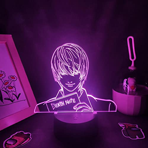 Anime Figur Yagami Licht 3D Lampen LED Nachtlichter Manga Geburtstagsgeschenk für Freunde Schlafzimmer Schlafzimmer Tischdekoration-7 Farbe keine Fernbedienung