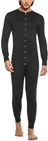 Hotouch Schlafoverall Herren Jumpsuit Einteiler Onesie Baumwolle Overall Thermo Unterwäsche Pyjamas für Winter, S-XXL