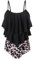 FLYILY Femmes Deux Pièces Taille Haute Maillots De Bain Tankini Ensembles À Volants Ruché Costume De Natation(2-BlackLeopard,S)