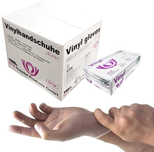SFM ® CLEARIES Vinyl : S, M, L, XL klar puderfrei Einmalhandschuhe Einweghandschuhe Untersuchungshandschuhe Vinylhandschuhe M (1000)
