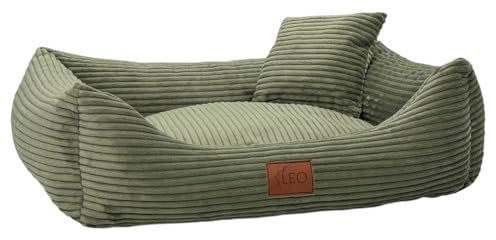 Leo4dog Hundebett Cord Waschbar Bezug Für kleine mittelgroße und große Hunde Hundekissen Hundesofa Hundekorb (Olive, M 80x60)