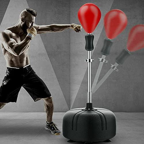 Punchingball Set Verstellbar Höhe 120-160 cm für Erwachsene und Kinder freistehender Boxball für Boxtraining Karate und Taekwondo (Schwarz)