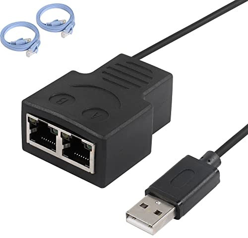 SinLoon USB RJ45 Splitter Adapter 1 Buchse auf 2 Buchsen, USB LAN Adapter Zwei Gevices Simultaneously Share Internet für TV Box, Computer