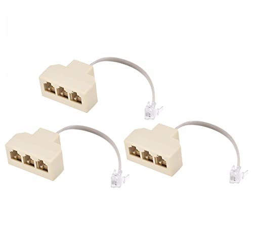sourcing map Divisor de Conector Telefónico, Bifurcador de Telefono RJ11, Adaptador Enchufe Macho 6P4C a 3 Hembras, Divisor de Línea Telefónica con Cable de Extensión Telefónica, 3 Piezas
