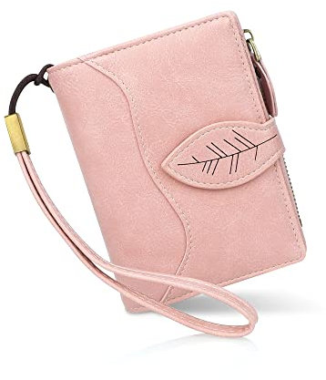 Conisy Geldbörse Damen Klein, Portemonnaie Leder mit RFID Schutz, 16 Kartenfächer und Kleingeldfach (Rosa)