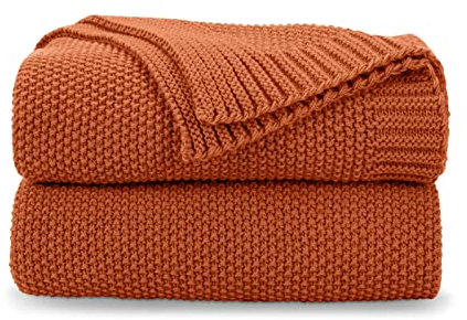 CozeCube Überwurfdecke für Couch und Bett, weich, gemütlich, Zopfmuster, leicht, warm, dekorativ, Bauernhaus-Weihnachtsdecke, 127 x 152,4 cm, Orange