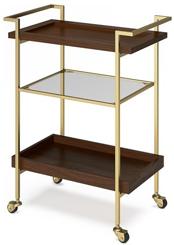 SIMPLIHOME Jace Barwagen aus massivem Mangoholz, industriell, modern, 66 cm breit, Cognac, für Wohnzimmer, Esszimmer und Küche