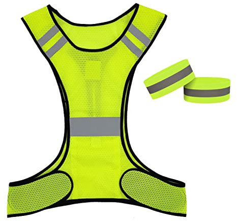 1 Stück Reflektierende Warnweste, Warnweste, Sicherheitsweste, verstellbare Taille, geeignet für Radfahren, Morgen oder Nachtaktivitäten, mit 2 reflektierenden Armbändern, 1 Stück