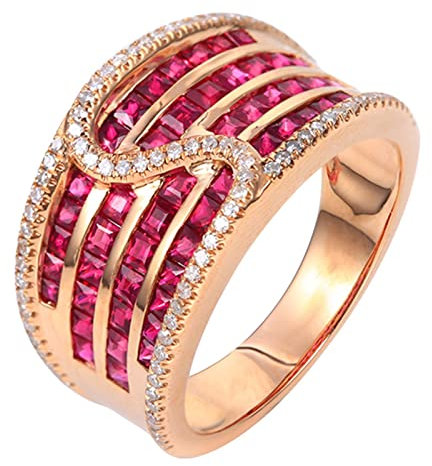 AMDXD Trauringe Rotgold 18K Au750 Frauen, 2.53ct Rubin Solitärring Rot, Ewigkeit Partnerringe Rotgold Au750 mit Diamant Echt Gold, Gr.52 (16.6)