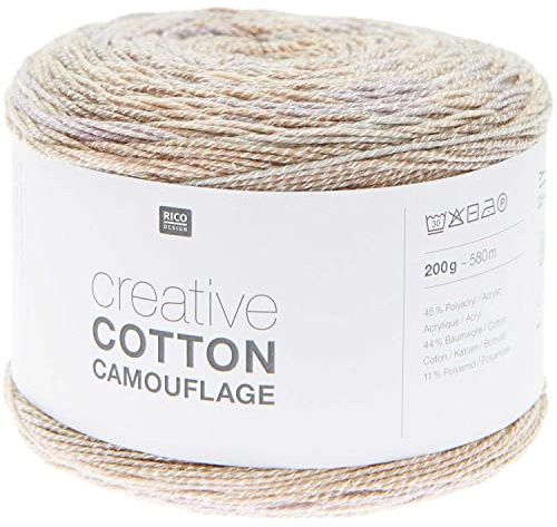 Rico Creative Cotton Camouflage 200g 580m | Bobbel Farbverlaufsgarn Baumwollmischgarn | Sommerwolle zum Stricken und Häkeln (04 sandy beach)