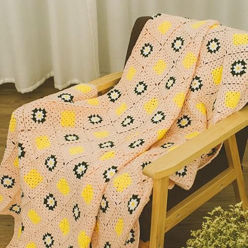 RISEON Handgefertigter, quadratischer, gehäkelter Überwurf, Pullover-Stil, mehrfarbiger Boho-Reise-Akzent, Dekoration für Sofa, Bett, Liegestuhl, Wohnzimmer, Schlafzimmer (Rosa)