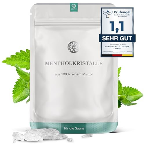 LoWell® 500g Mentholkristalle aus 100% reiner Minze - Ideal als Sauna Aufgussmittel für die Sauna in wiederverschließbarer Beutel - Menthol