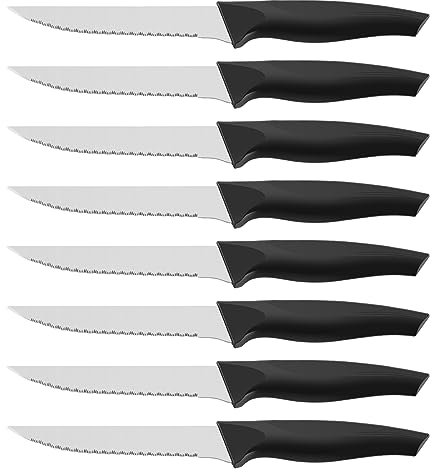 Pleafind Steakmesser Set, 8-teilig, scharfe Steakmesser mit Wellenschliff, Steak Messer aus Edelstahl, Pizzamesser, Tafelmesser, Steakmesser-Set, Steakbesteck, Messer Set, Spülmaschinenfest