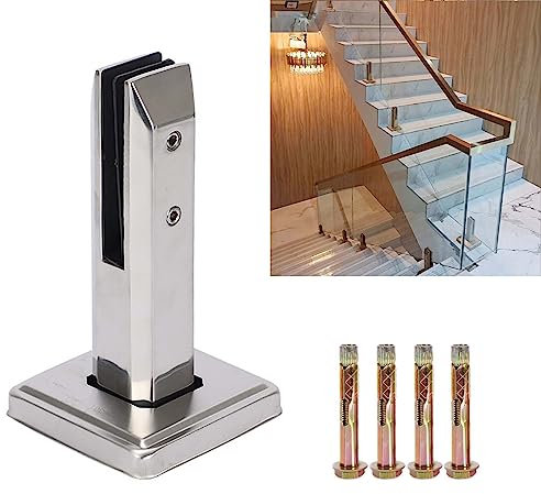 Gros Pince Verre d'escalier, Support Verre de Clôtures Piscine en Acier Inoxydable 304, Pince de Fixation Mur Clôtures Verre pour Main Courante,Balcon,Rampe d'Escalier,H200MM, Pour verre 10-16mm