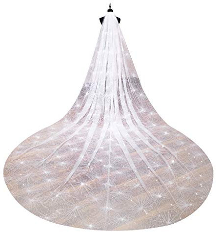 Hochzeitsschleier, Kopfbedeckung für Braut, einlagig, weiß, lang, Hochzeitsschleier, Glitzer, Brautschleier, lang, bodenlang, Tüllschleier