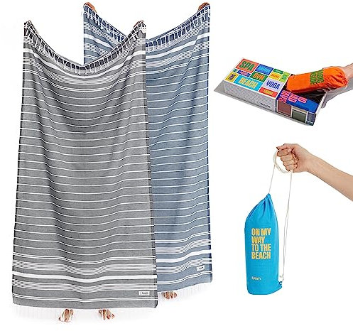 Luum® XXL Strandtuch Hamamtuch Saunahandtuch Handtuch Yogatuch Duschtuch Strandhandtuch Saunatuch Badetuch Hamam Tuch Reisehandtuch Pestemal Turkish Towels, Damen Herren, Anthrazit/Navy
