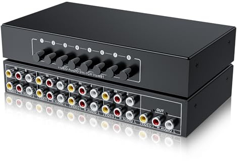 BolAAzuL RCA-Schalter 8 in 1 Out Kompositvideo L/R Audio-Auswahl-Box 8X1, 8-Wege-RCA-Umschalter - 8-Port-AV-Auswahlschalter - Plug & Play für Wii PS2 Xbox DVD STB HDTV