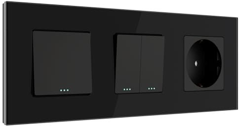 PULSAR Taster/Serienwechselschalter/Steckdose Unterputz Schwarz Glas 3 Fach Tastschalter/Lichtschalter Doppelt/Steckdose Kombination