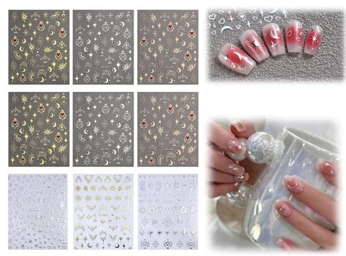 PLATEYTR 18 Sheets Aurora Nail Art Stickers Decals Self Adhesive Holographic Star Heart Nail Supplies Nail Designs Decorative Accessories Nail Stickers and Decals Gel Nail Stickers