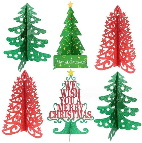 Dusenly 6pcs Paper Honeycomb Christmas Tree Decorations for Xmas Festival Party