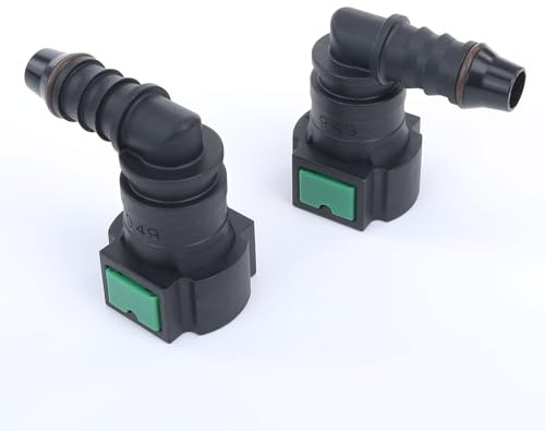 AC Performance Plastic Fuel Quick Connector Female 3/8 Tube to Male 3/8 Barb, 90 Degree, Pack of 2