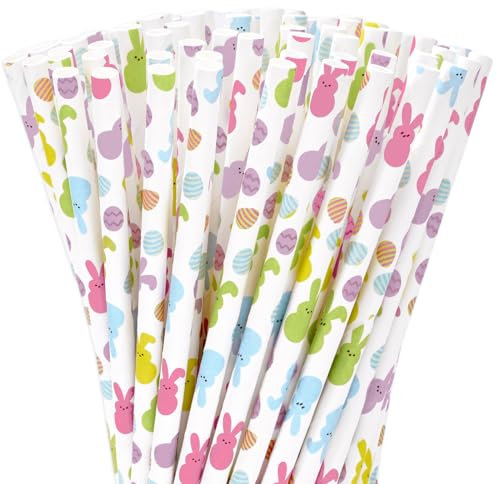 JarThenaAMCS 200pcs Multicolor Heavy Duty Paper Easter-themed Disposable Drinking Straws