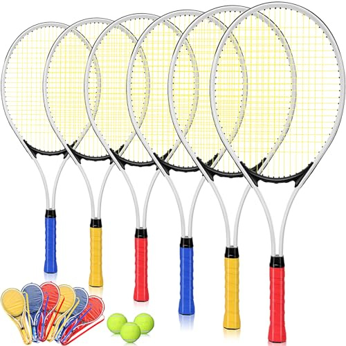 Motionchic Tennisschläger-Set für Erwachsene, Freizeit, 6 Spieler, 68 cm, mit 3 Bällen, leicht, für Damen, Herren, Tennistraining und Anfänger, mit Griffband und Tasche, 6 Stück