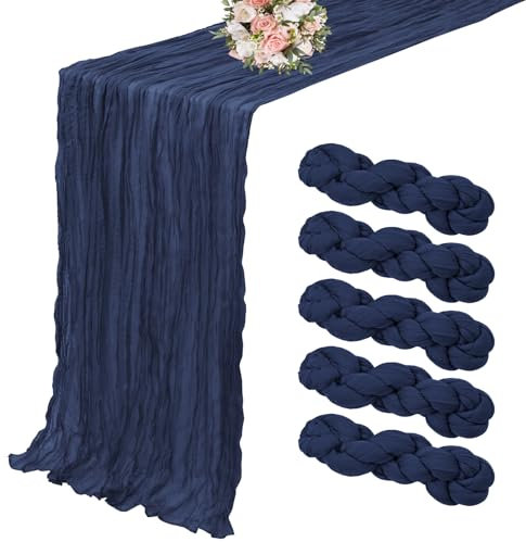 5er-Pack Käsetuch-Tischläufer, marineblauer Tischläufer, 3 m, Tischläufer, rustikale Gaze-Tischläufer für Hochzeit, Hochzeitsbogen, Party-Dekoration (90 x 300 cm)