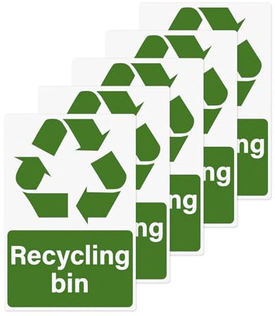 YIKIADA Recycling Bin Stickers Vinyl 30 × 20 cm Self-Adhesive Environment Labels Recycle Logo Signs Waterproof Mixed Recycling Decals for Outdoor Indoor Home Office Pack of 5