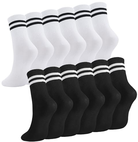 Utensilsto 6 Paare Socken Damen Herren Tennissocken 35-38 39-42 43-46 | Sportsocken mit Streifen Baumwolle Sport Socken für Damen Herren