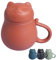 Kicura Keramik Teetasse, 400ml - Komplettset mit Deckel & Sieb - Katzen-Design - Für lose Blätter & Kräuter - Praktisches Geschenk für Familie - Rot
